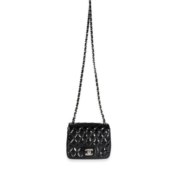 Chanel Black Quilted Patent Leather Classic Square Mini Flap Bag - Picture 4 of 8